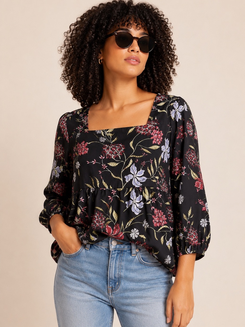 NWT Anthropologie DOLAN Cherie Floral Silky Babydoll Top Shirt , S